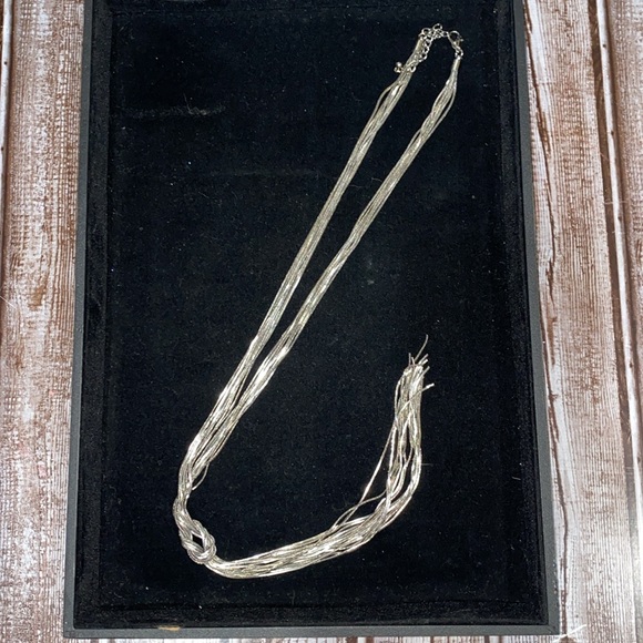 Knotted Silver-Toned Multi Strand Snake Chain Necklace - Picture 2 of 4